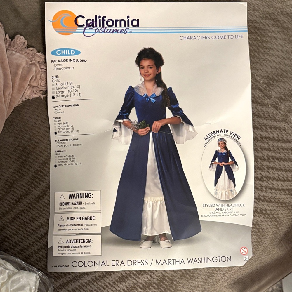 California Costumes Colonial Era Dress for Kids - Navy and White
